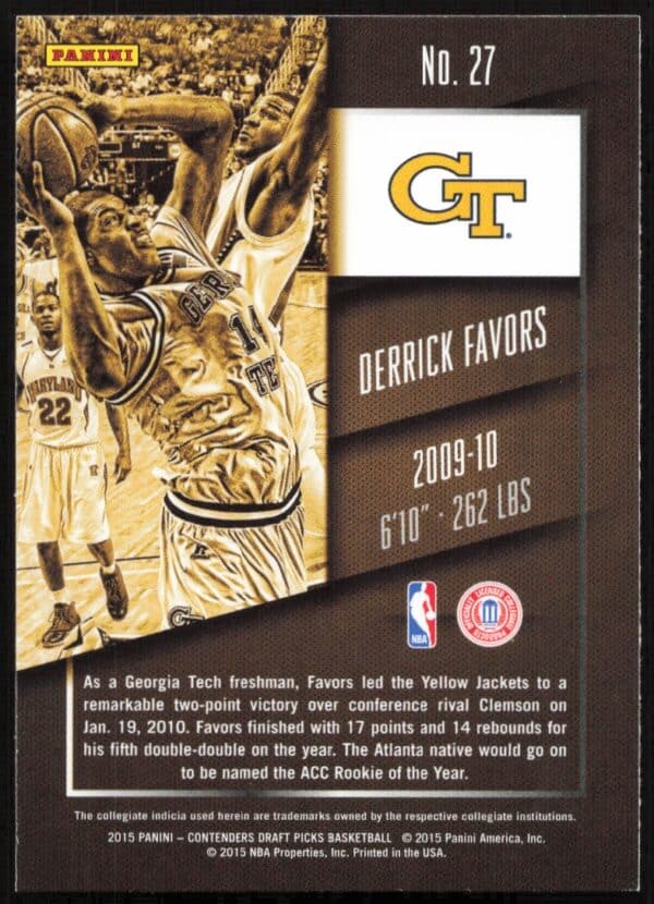 2015-16 Panini Contenders Draft Picks Derrick Favors #27 (Back)