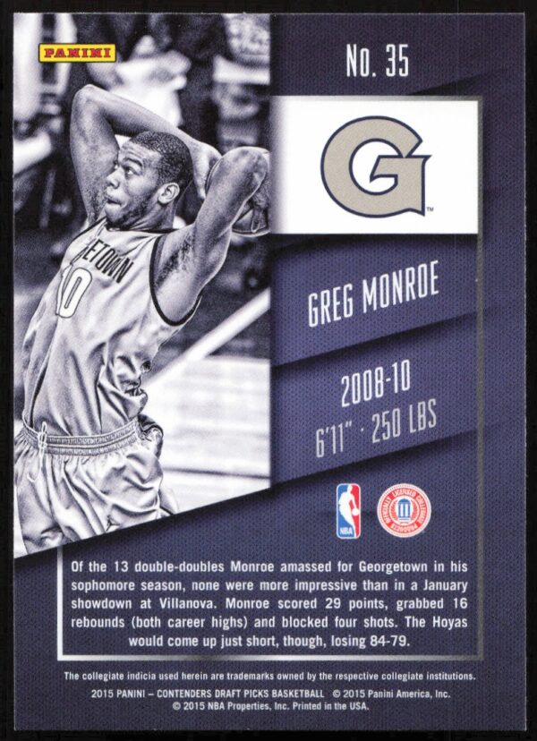 2015-16 Panini Contenders Draft Picks Greg Monroe #35 (Back)