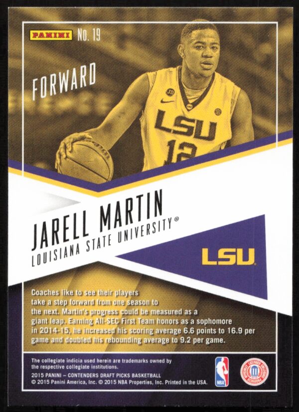 2015-16 Panini Contenders Draft Picks Jarell Martin School Colors #19 (Back)