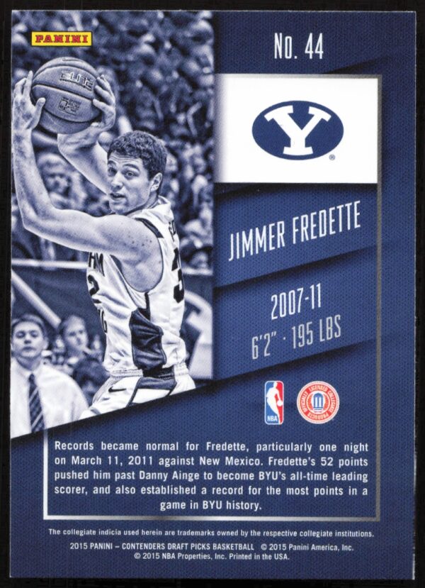 2015-16 Panini Contenders Draft Picks Jimmer Fredette #44 (Back)