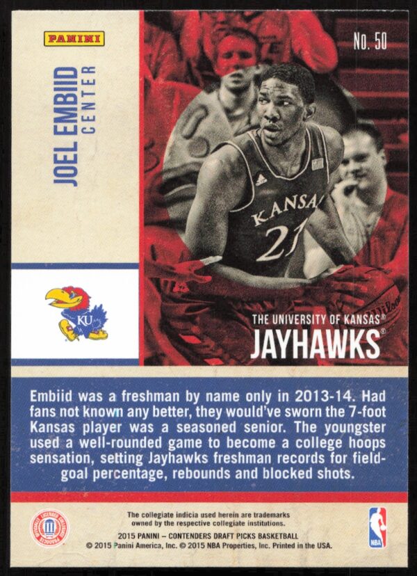 2015-16 Panini Contenders Draft Picks Joel Embiid Old School Colors #50 (Back)