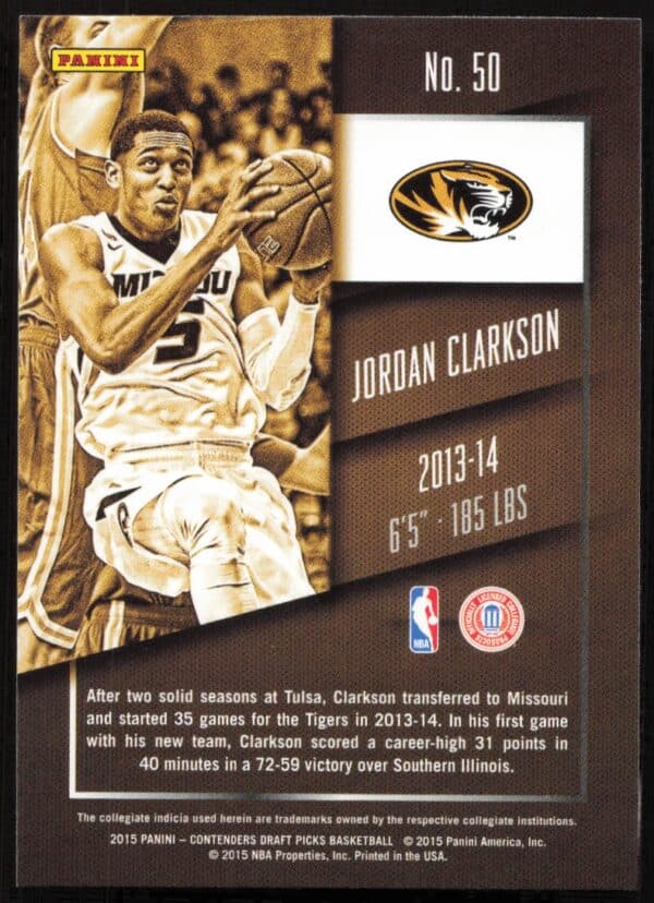 2015-16 Panini Contenders Draft Picks Jordan Clarkson #50 (Back)