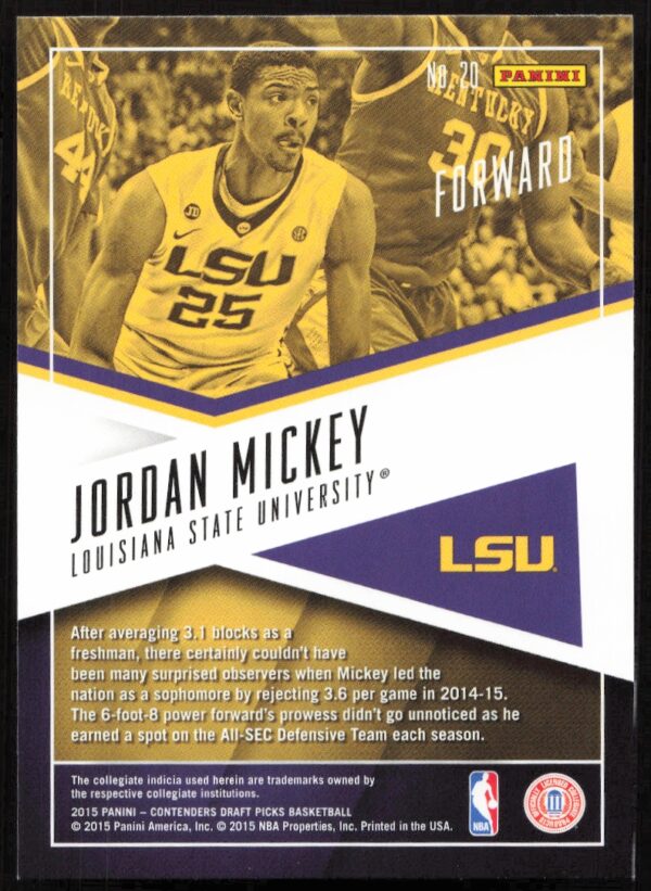 2015-16 Panini Contenders Draft Picks Jordan Mickey School Colors #20 (Back)