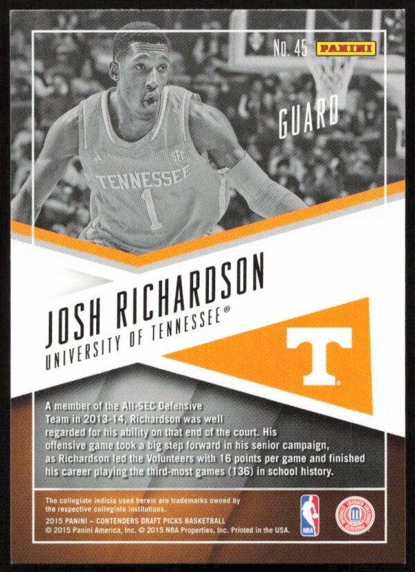 2015-16 Panini Contenders Draft Picks Josh Richardson School Colors #45 (Back)