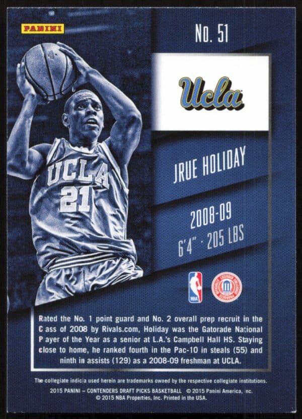 2015-16 Panini Contenders Draft Picks Jrue Holiday #51 (Back)