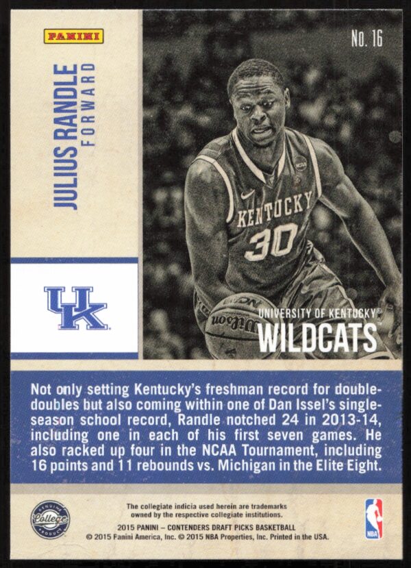 2015-16 Panini Contenders Draft Picks Julius Randle Old School Colors #16 (Back)