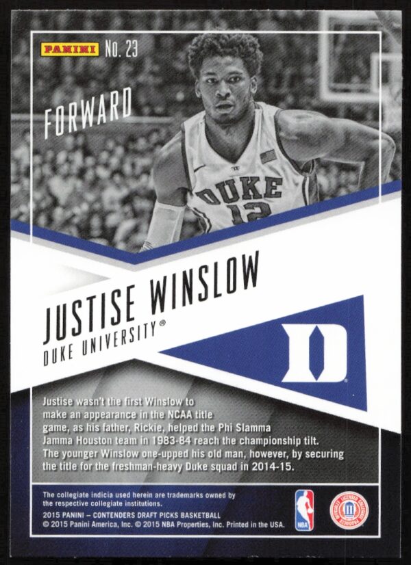 2015-16 Panini Contenders Draft Picks Justise Winslow School Colors #23 (Back)