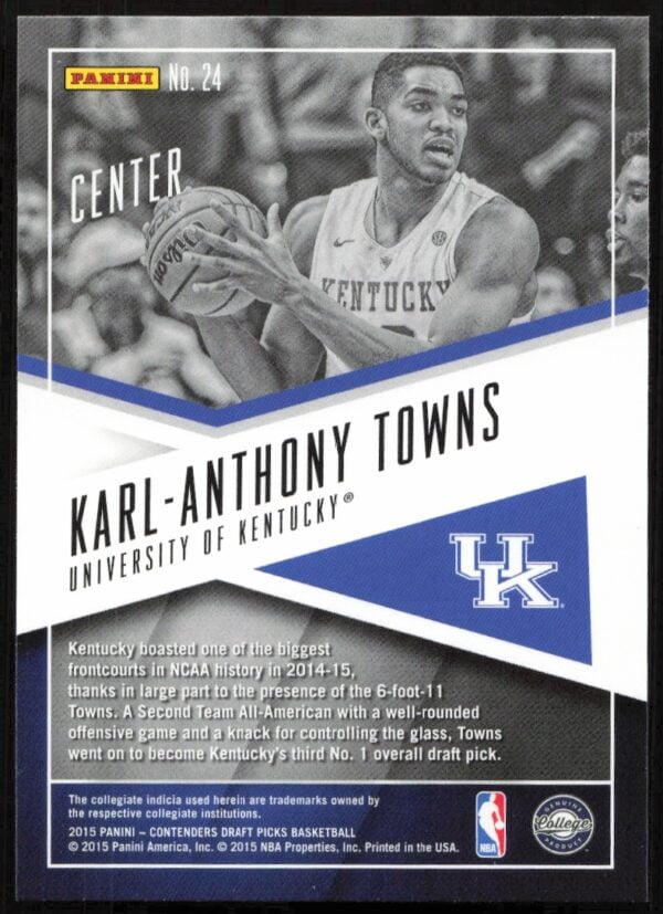 2015-16 Panini Contenders Draft Picks Karl-Anthony Towns School Colors #24 (Back)