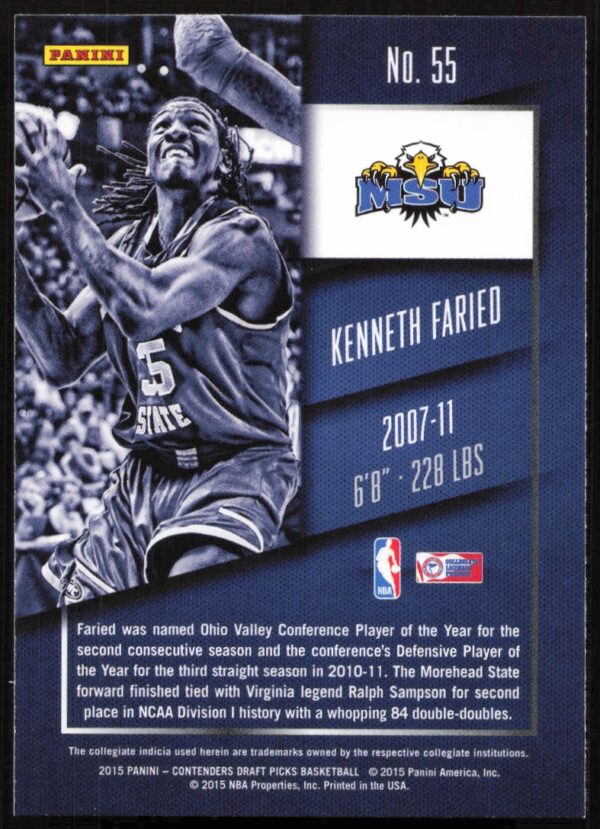 2015-16 Panini Contenders Draft Picks Kenneth Faried #55 (Back)