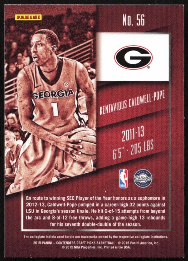 2015-16 Panini Contenders Draft Picks Kentavious Caldwell-Pope #56 (Back)