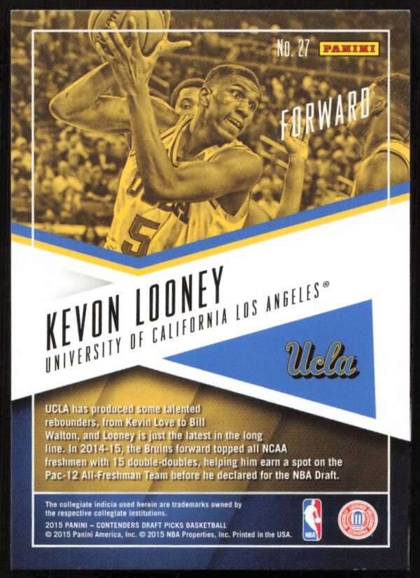 2015-16 Panini Contenders Draft Picks Kevon Looney School Colors #27 (Back)