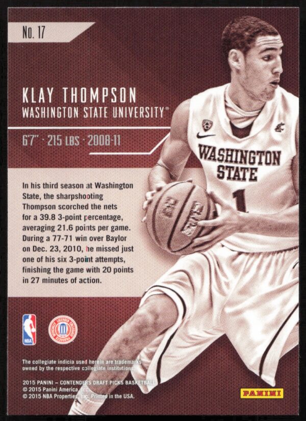 2015-16 Panini Contenders Draft Picks Klay Thompson Class Reunion #17 (Back)