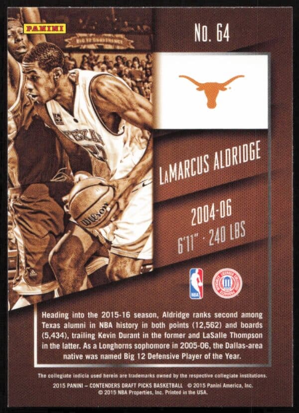 2015-16 Panini Contenders Draft Picks LaMarcus Aldridge #64 (Back)