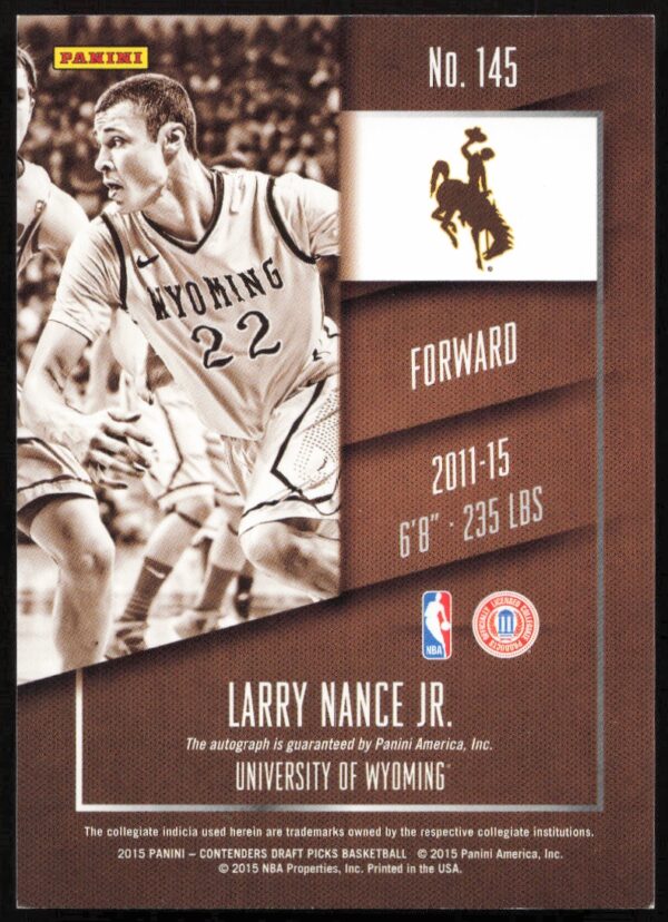 2015-16 Panini Contenders Draft Picks Larry Nance Jr. #145 (Auto) (Back)