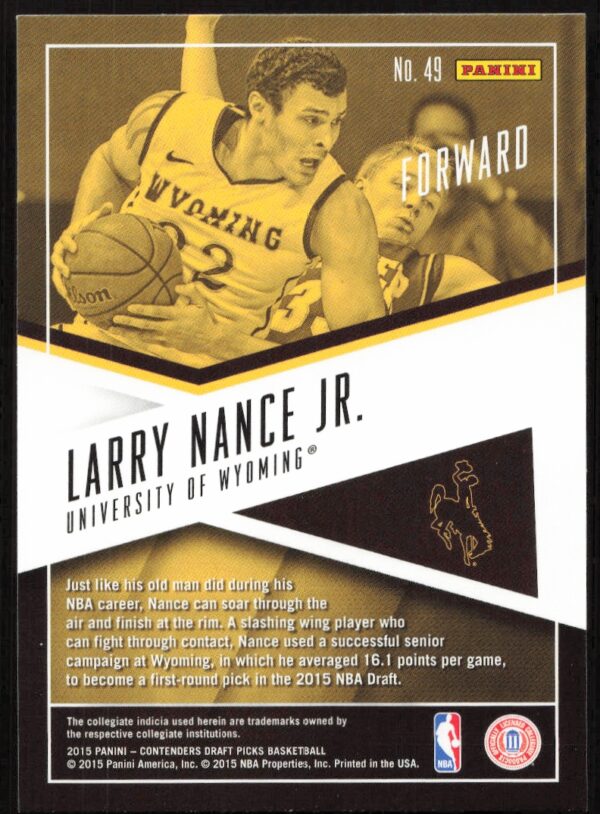 2015-16 Panini Contenders Draft Picks Larry Nance Jr. School Colors #49 (Back)