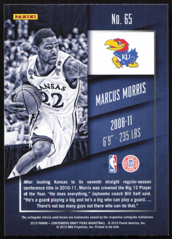 2015-16 Panini Contenders Draft Picks Marcus Morris #65 (Back)