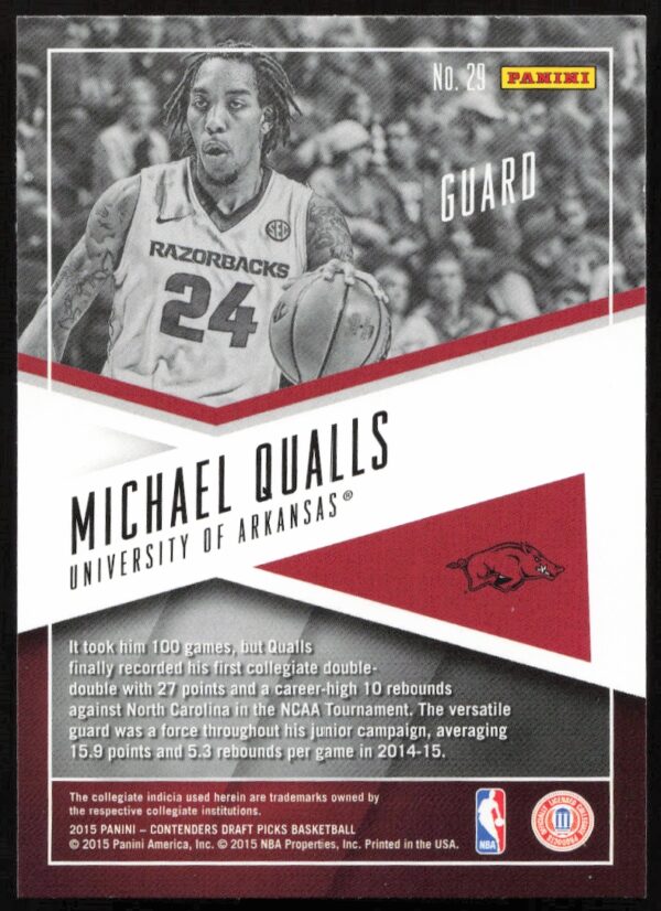 2015-16 Panini Contenders Draft Picks Michael Qualls School Colors #29 (Back)