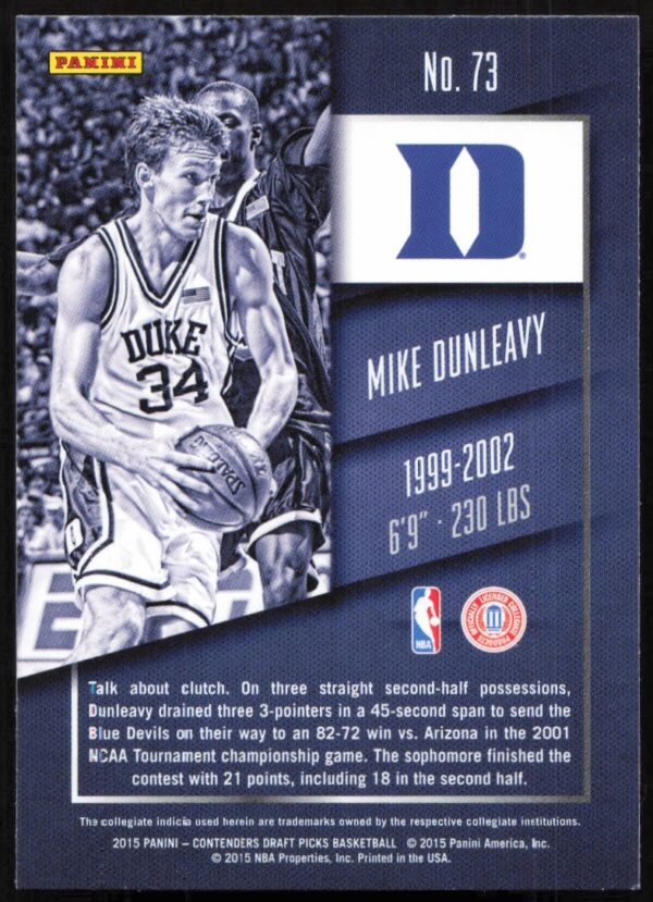 2015-16 Panini Contenders Draft Picks Mike Dunleavy Jr. #73 (Back)