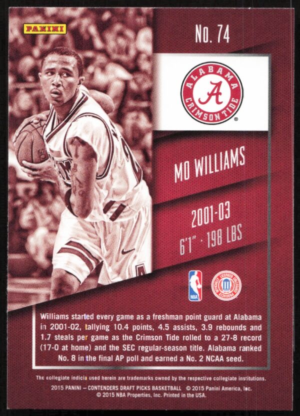 2015-16 Panini Contenders Draft Picks Mo Williams #74 (Back)