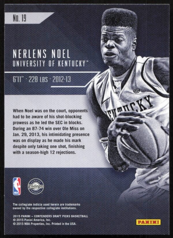 2015-16 Panini Contenders Draft Picks Nerlens Noel Class Reunion #19 (Back)