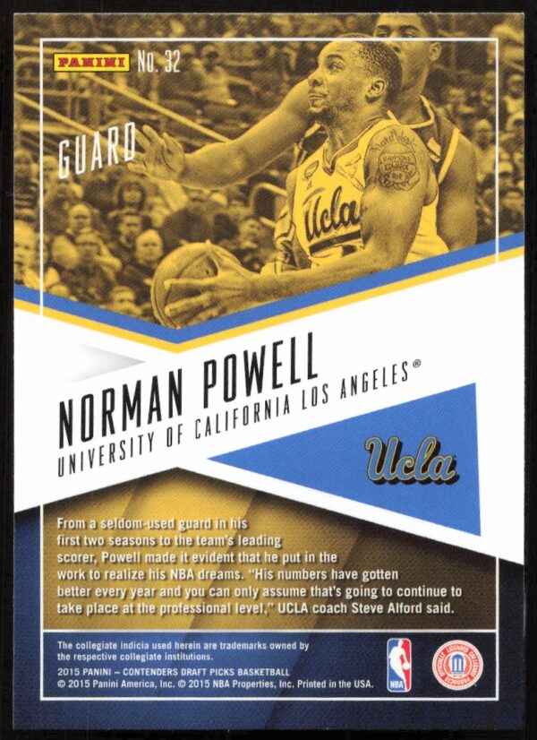 2015-16 Panini Contenders Draft Picks Norman Powell School Colors #32 (Back)