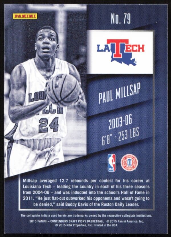 2015-16 Panini Contenders Draft Picks Paul Millsap #79 (Back)