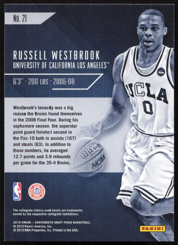 Russell Westbrook in UCLA uniform on 2015-16 Panini Contenders Draft Picks sports card.