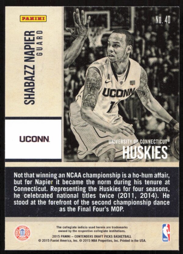 2015-16 Panini Contenders Draft Picks Shabazz Napier Old School Colors #40 (Back)