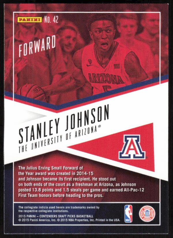 2015-16 Panini Contenders Draft Picks Stanley Johnson School Colors #42 (Back)