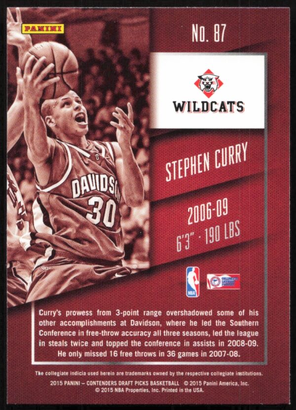 2015-16 Panini Contenders Draft Picks Stephen Curry #87 (Back)