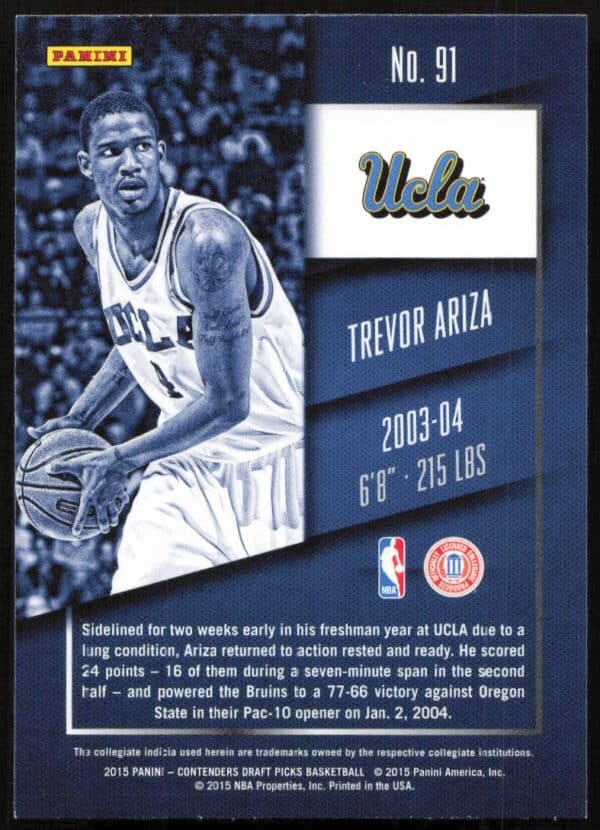 2015-16 Panini Contenders Draft Picks Trevor Ariza #91 (Back)