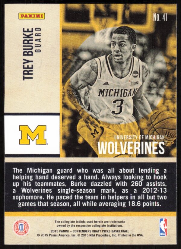 2015-16 Panini Contenders Draft Picks Trey Burke Old School Colors #41 (Back)