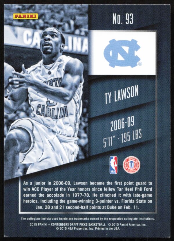 2015-16 Panini Contenders Draft Picks Ty Lawson #93 (Back)