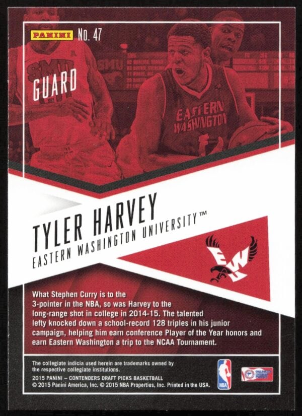 2015-16 Panini Contenders Draft Picks Tyler Harvey School Colors #47 (Back)