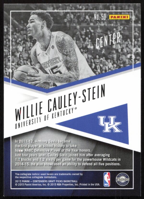 2015-16 Panini Contenders Draft Picks Willie Cauley-Stein School Colors #50 (Back)