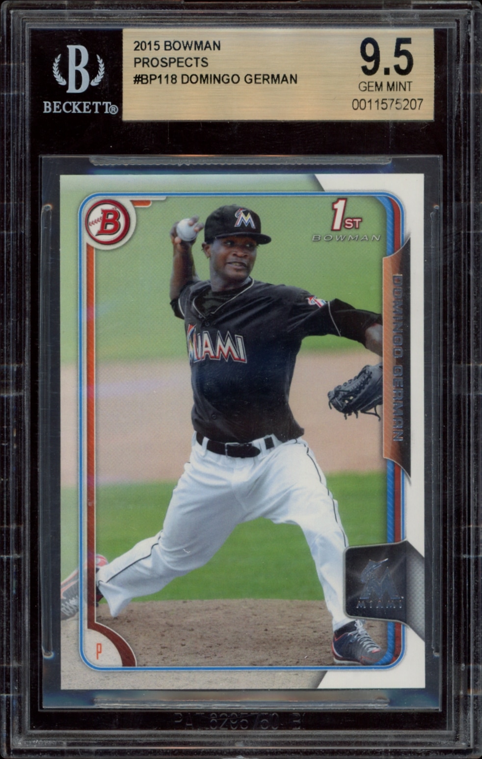 2015 Bowman Prospects Domingo German baseball card, BGS 9.5 Gem Mint condition.