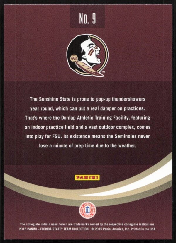 2015 Panini Florida State Seminoles Albert J. Dunlap Athletic Training Facility #9 (Back)