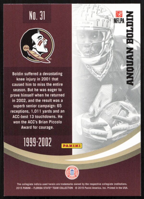 2015 Panini Florida State Seminoles Anquan Boldin #31 (Back)