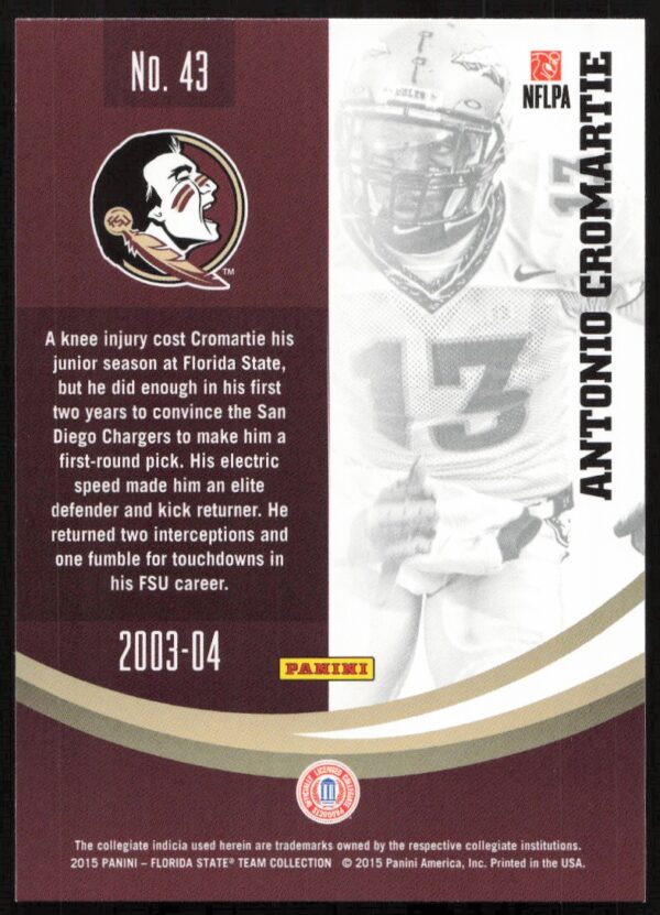 2015 Panini Florida State Seminoles Antonio Cromartie #43 (Back)