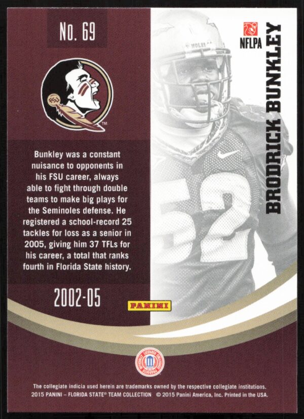 2015 Panini Florida State Seminoles Brodrick Bunkley #69 (Back)