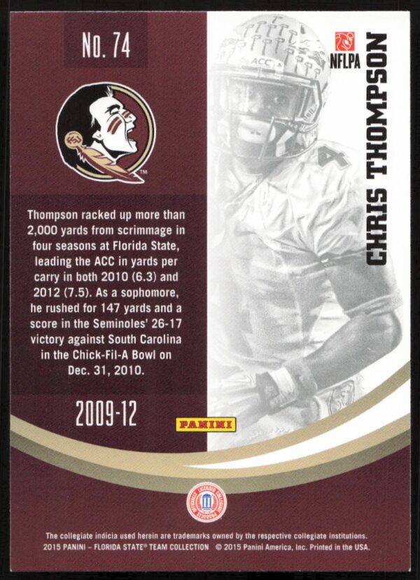 2015 Panini Florida State Seminoles Chris Thompson #74 (Back)