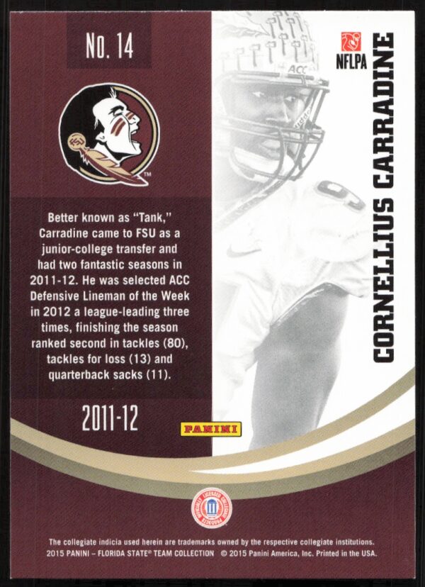 2015 Panini Florida State Seminoles Cornellius Carradine #14 (Back)