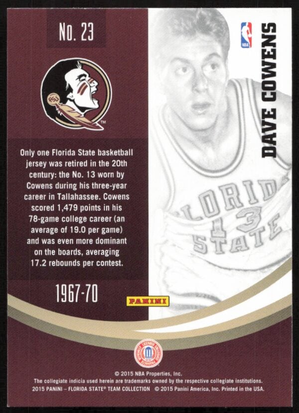 2015 Panini Florida State Seminoles Dave Cowens #42 (Back)