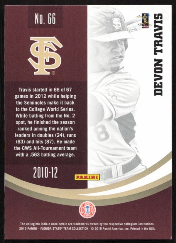 2015 Panini Florida State Seminoles Devon Travis #66 (Back)