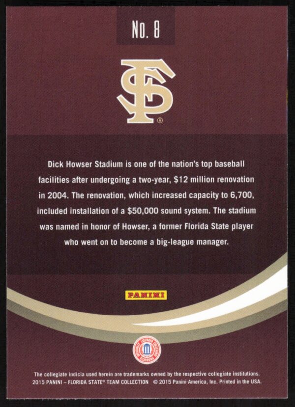 2015 Panini Florida State Seminoles Dick Howser Stadium #8 (Back)