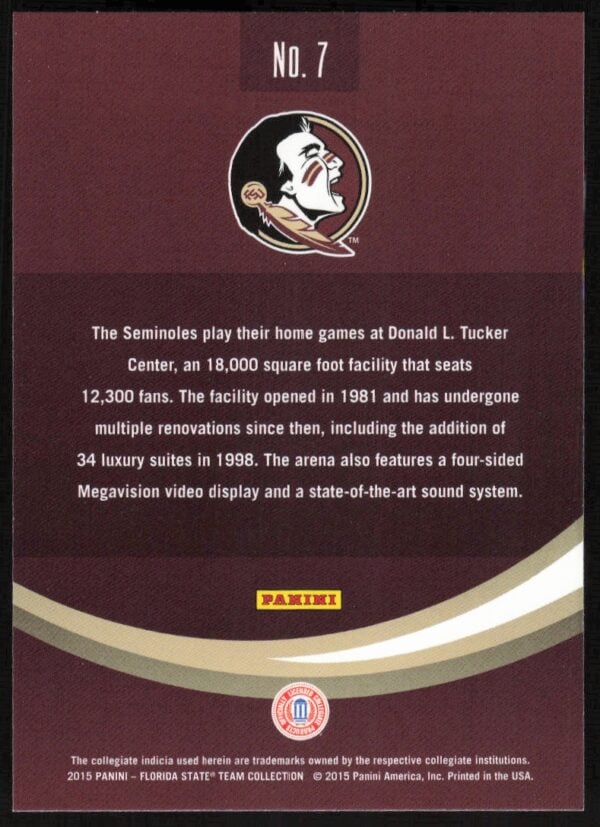 2015 Panini Florida State Seminoles Donald L. Tucker Civic Center #7 (Back)