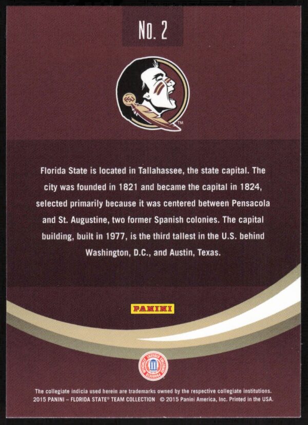 2015 Panini Florida State Seminoles Florida State University #2 (Back)