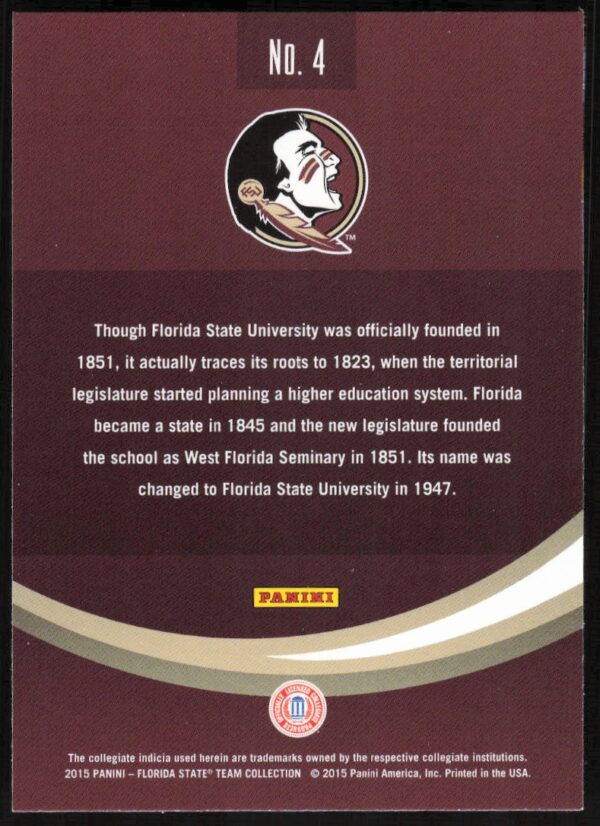 2015 Panini Florida State Seminoles Florida State University #4 (Back)