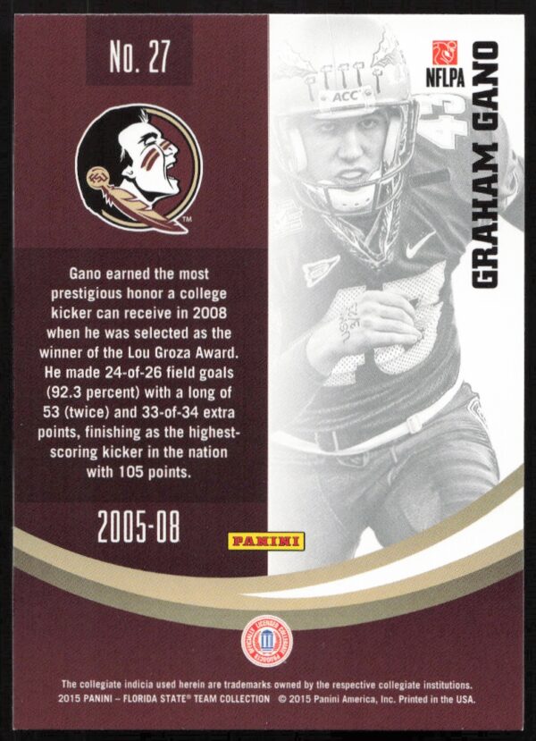 2015 Panini Florida State Seminoles Graham Gand #27 (Back)