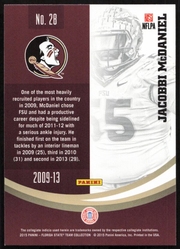 2015 Panini Florida State Seminoles Jacobbi McDaniel #28 (Back)